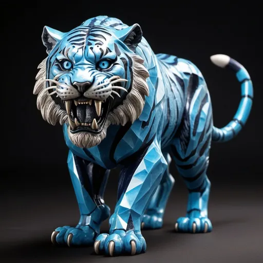 Prompt: Blue sabre tooth tiger with very very detailed diamond eyes and a very strong body 