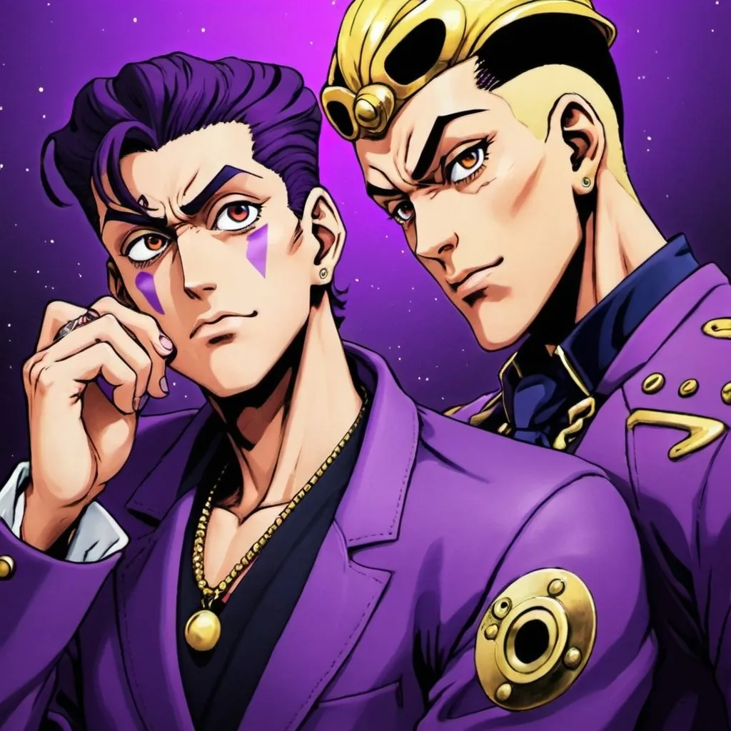 Prompt: josuke part 8 and yoshikage kira meme album cover