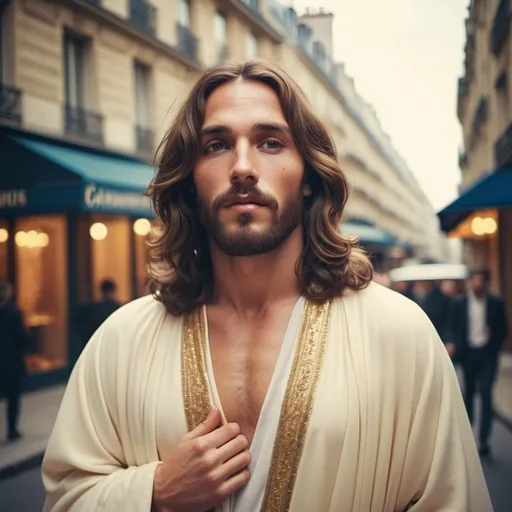 Prompt: Glamour photography of jesus in paris in the style of Guy Aroch