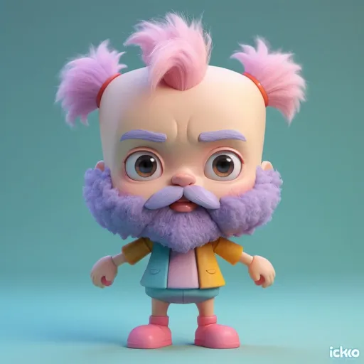 Prompt: Tiny Cute Ichko Sasha toy with a beard and bold hair,fuzzy hair,standing character,soft smooth,lighting,soft pastel,colors,skottie young,3d blender render,polycount,modular constructivism,pop, surrealism,physically based rendering,square image