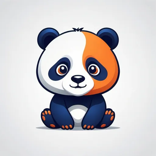 Prompt: Stylized cartoon dark blue and orange panda mascot, vector flat logo, simple lines, cute cartoon illustration, white backdrop