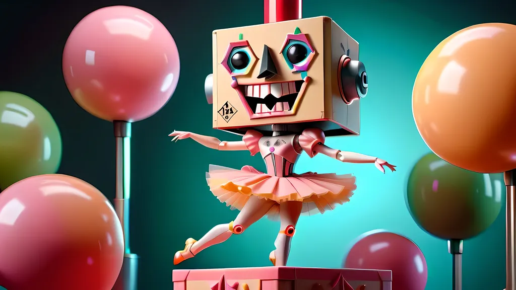 Prompt: Adolf Hitler as a ballerina robot.
Jack in the box, Mandelbrot set, 3D blender render, high poly, modular constructivism, pop surrealism, physically based rendering, soft lighting, Jamaican colors,  high quality illustration, fit in image, square shape