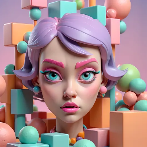 Prompt: 3D blender render, high poly, modular constructivism, pop surrealism, physically based rendering, pastel colors, soft lighting, square image, high quality