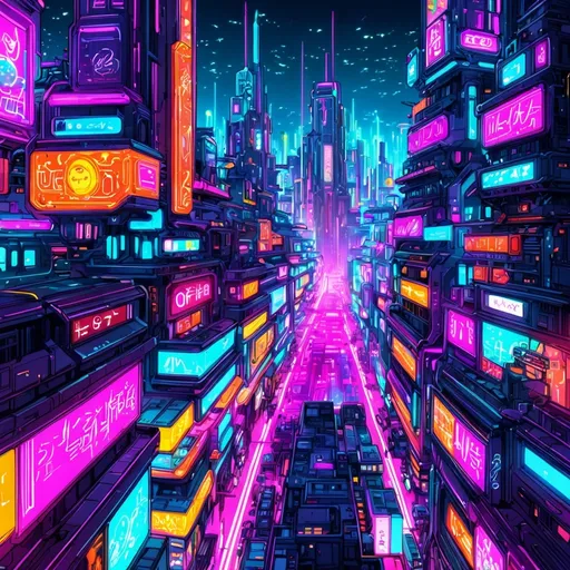 Prompt: Anime illustration of a futuristic cityscape, vibrant neon colors, anime-style characters with expressive eyes, detailed digital art, high quality, vibrant colors, anime, futuristic cityscape, neon lights, expressive eyes, digital art, detailed