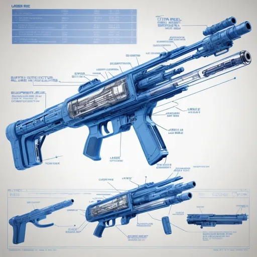 Prompt: a laser rifle, blueprint, exploded view, super details, decomstructure，cutaway