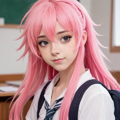 Prompt: anime femboy with long pink hair -wearing school fit with anime-like features