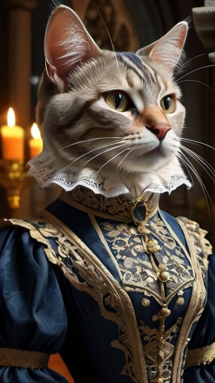 Prompt: a cat in veding gentry dress, 1880, luxurious, gothic, day or night, glow, garden, church, vibrant, historic, intricate details, hyperdetailed, 4k, painting, trending on artstation