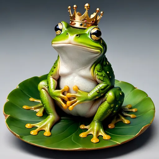 Prompt: Albrecht Durer, oil painting, illustration, gleeful frog prince sitting on a lili pad,  no outline,  vibrant, royal, intricate details, dim brazen shadows, UHD, Award Winning, Trending on Artstation