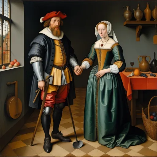 Prompt: Pieter Bruegel the Elder, oil painting, full body portrait of newlyweds, no outline,  grim, intricate details, dim brazen shadows, UHD, Award Winning, Trending on Artstation