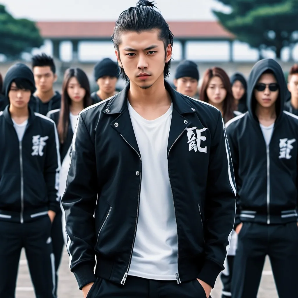 Prompt: illustration, full body portrait of a high school student in {crows zero} style by Hiroshi Takahashi, UHD, 8k, better body, better face, better arms, black, white, red, blue, dynamic pose