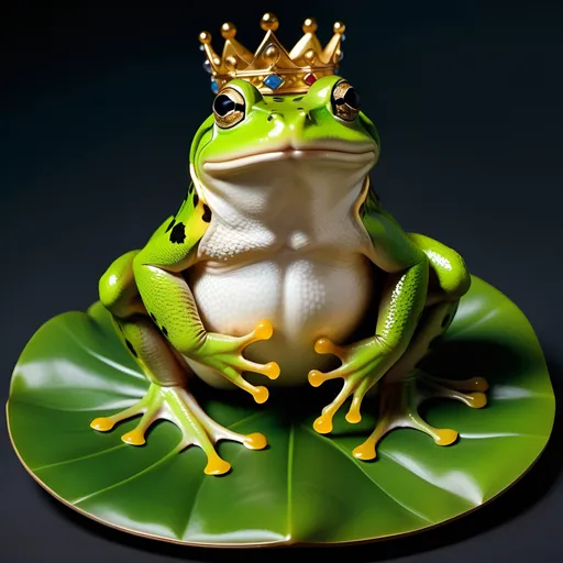 Prompt: Albrecht Durer, oil painting, illustration, gleeful frog prince sitting on a lili pad,  no outline,  vibrant, intricate details, dim brazen shadows, UHD, Award Winning, Trending on Artstation