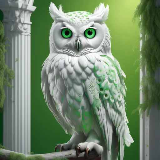 Prompt: HD 4k 3D 8k professional modeling photo hyper realistic beautiful, transparent ghostly white owl, five big green eyes, green ghostly swirls all around , masterpiece, Character Design art. Concept Art. Digital Art. 4k HD. Trending on artstation. 

