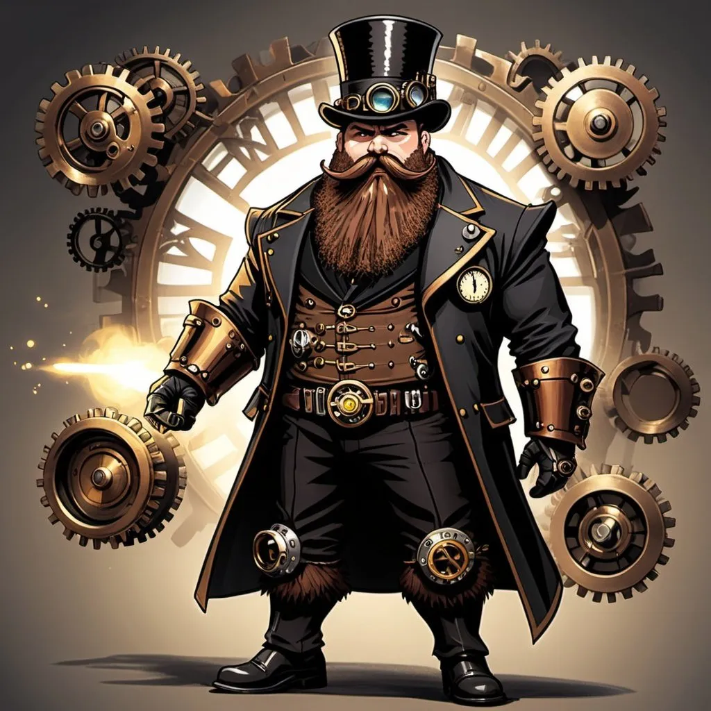 Prompt: dnd 
dwarf steampunk with big beard and tophat
