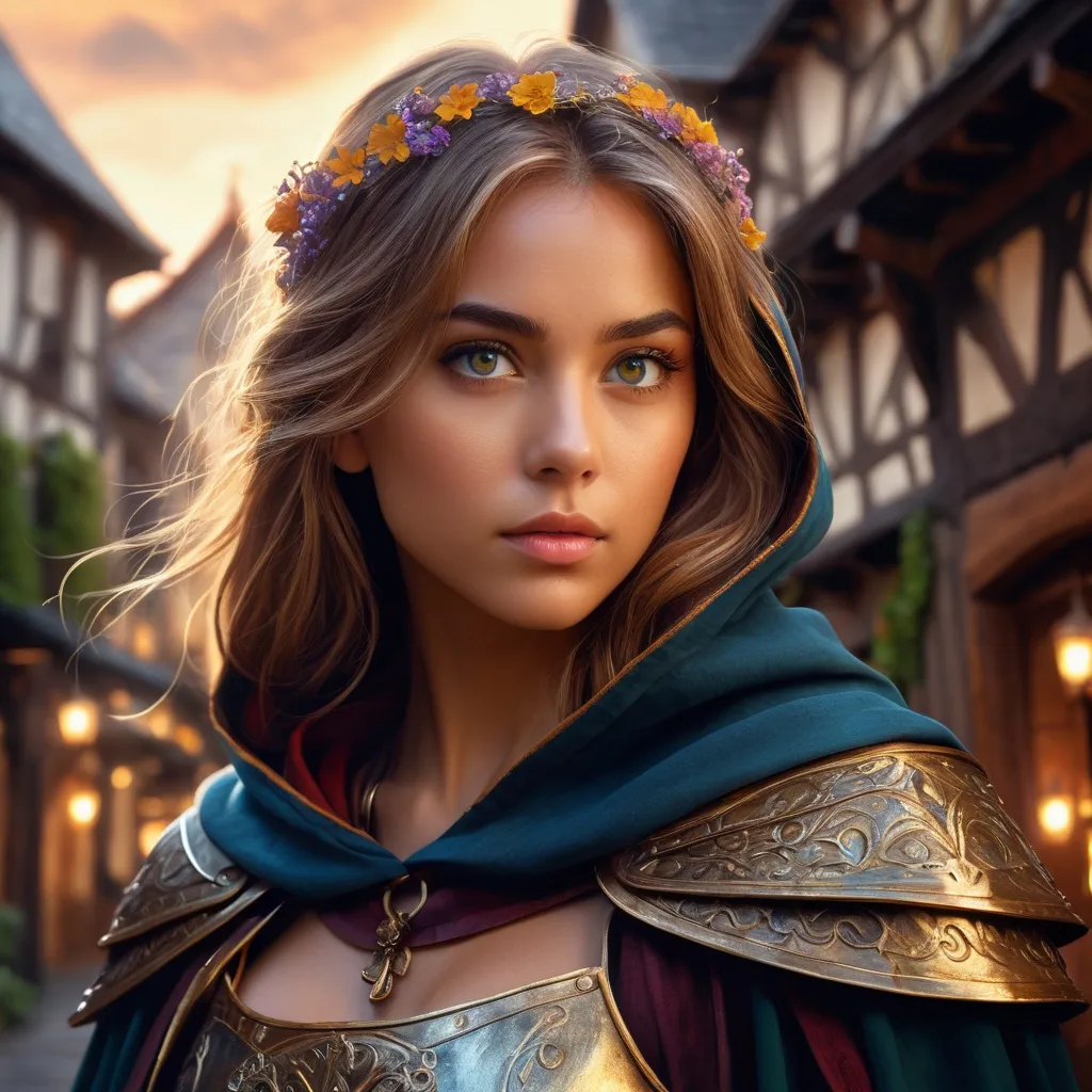 Prompt: masterpiece, splash art, ink painting, beautiful pop idol, D&D fantasy, (25 years old) lightly tanned-skinned human girl, ((beautiful detailed face and large eyes)), determined expression, medium length hazel hair, serious expression looking at the viewer, wearing detailed splint armor and a dark cloak in a tavern #3238, UHD, hd , 8k eyes, detailed face, big anime dreamy eyes, 8k eyes, intricate details, insanely detailed, masterpiece, cinematic lighting, 8k, complementary colors, golden ratio, octane render, volumetric lighting, unreal 5, artwork, concept art, cover, top model, light on hair colorful glamourous hyperdetailed medieval city background, intricate hyperdetailed breathtaking colorful glamorous scenic view landscape, ultra-fine details, hyper-focused, deep colors, dramatic lighting, ambient lighting god rays, flowers, garden | by sakimi chan, artgerm, wlop, pixiv, tumblr, instagram, deviantart