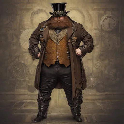 Prompt: dwarf steampunk with coat and tophat