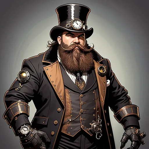 Prompt: dnd 
dwarf steampunk with big beard and tophat
