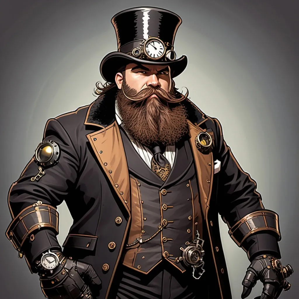 Prompt: dnd 
dwarf steampunk with big beard and tophat
