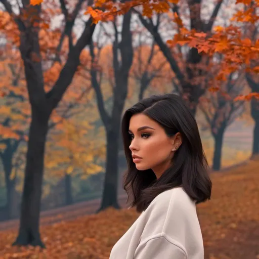 Prompt: <mymodel> oversized completely blank plain navy sweatshirt.  colorful fall tree line in  background. professional lighting,4k, hd