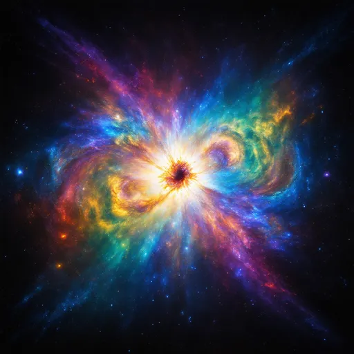 Prompt: imploding star and colourful supernova in a black abyss 