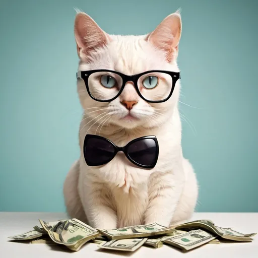 Prompt: add glases to cat and money


