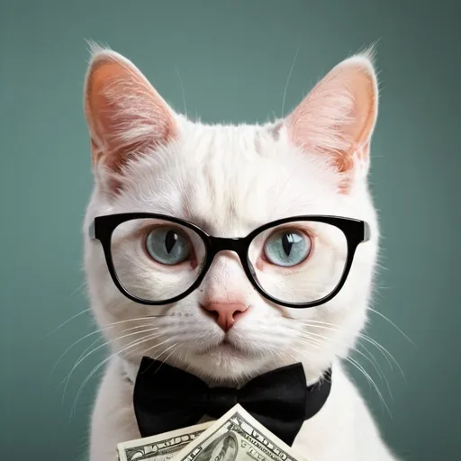 Prompt: add glases to cat and money


