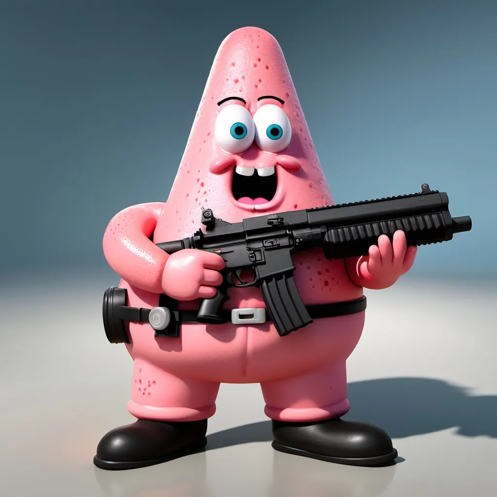 Prompt: patrick star holding a MK17