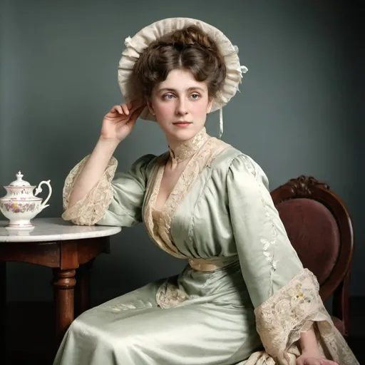 Prompt: woman wearing a tea-gown, year 1905