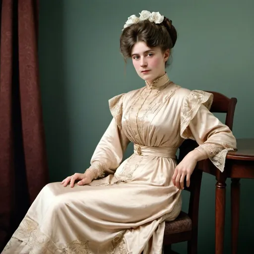 Prompt: woman wearing a tea-gown, year 1905