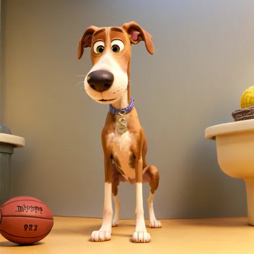 Prompt: Perro galgo marrón estilo película mascotas 