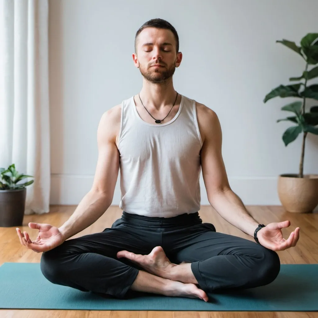 Prompt: a guy in a yoga positiion meditating
