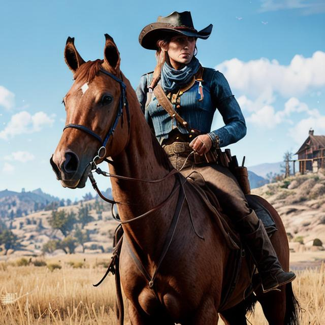 Prompt: Sadie Adler Rdr 2, Red Dead Redemtion 2,symmetrical, perfect composition, hyperrealistic, super detailed, 8k, high quality, Splash art, front, epic Instagram, artstation, hyperdetailed intricately detailed, unreal engine, intricate detail, complementary colors, concept art, 8k, heavy strokes, full height, full body, 