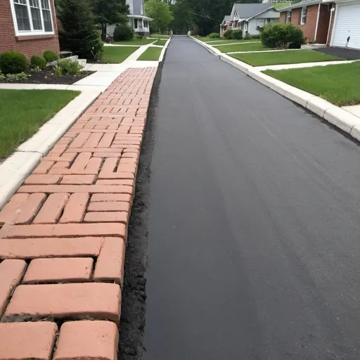 Prompt: Photograph of freshly repaved brick residential sidewalks, clean of any weeds or debris perfectly level