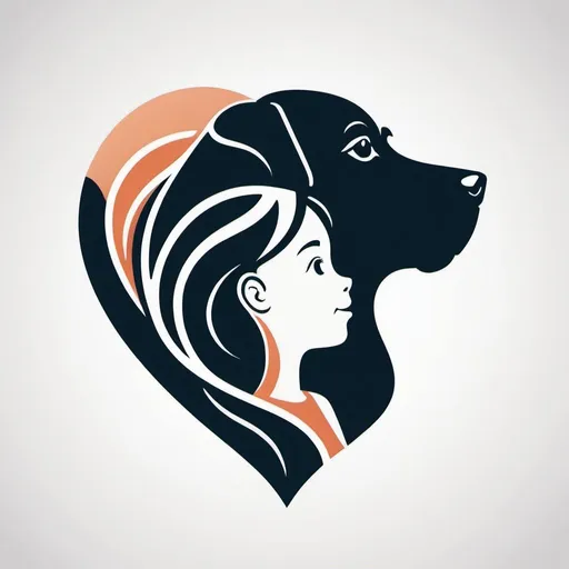 Prompt: create a logo for a group called "Dog Life" featuring a side view of a dog and a little girl child shape integrated in profile view with the child profile in front fitting within the dog shape fitting in a heart shaped design with a positive negative space balance vector art