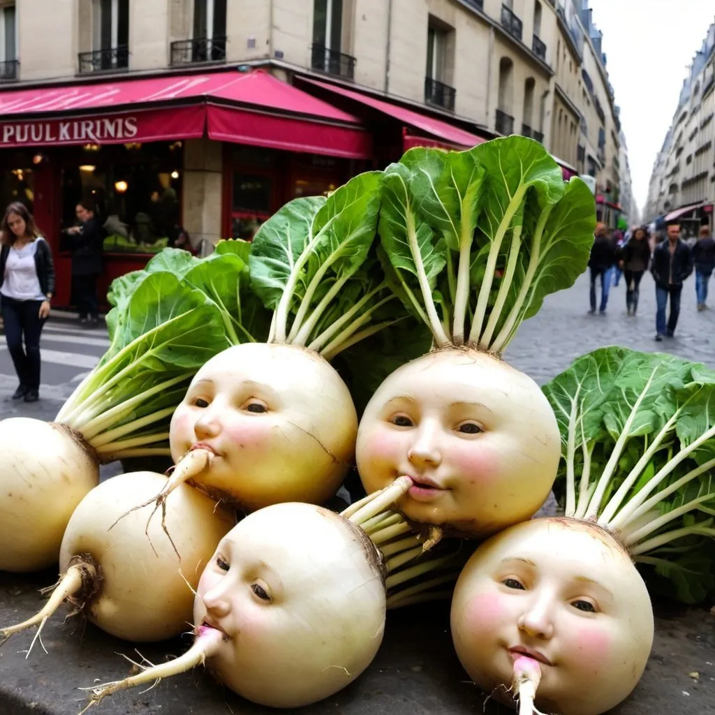 Prompt: kissing turnips in Paris