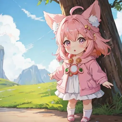 Prompt: anime toddler druid with pink hair