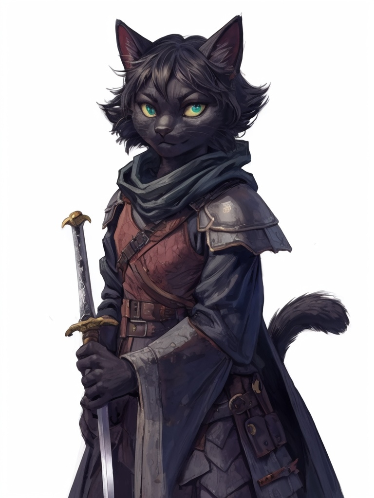 Prompt: fantasy black cat with a sword