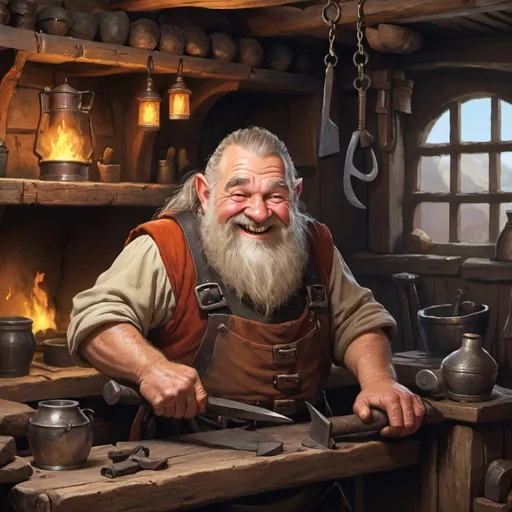 Prompt: happy old Dwarf blacksmith in a tavern
