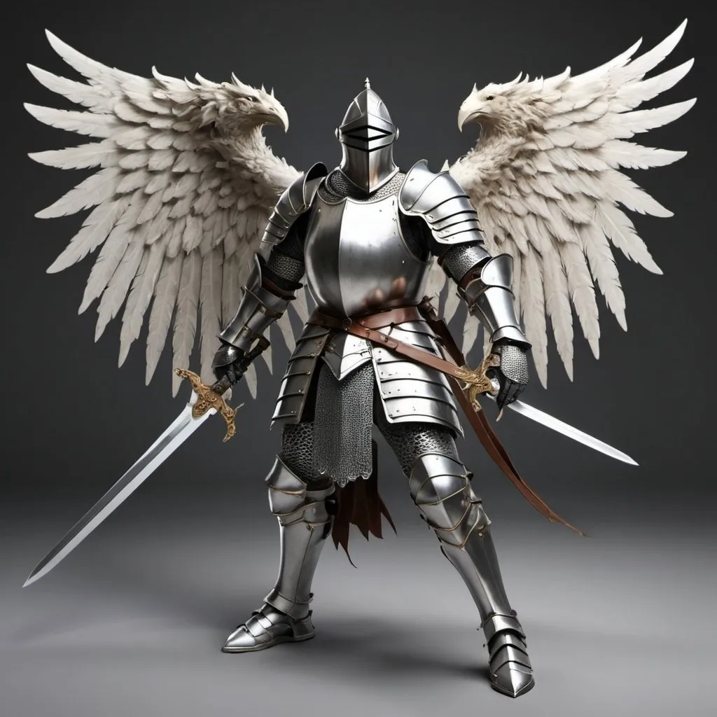 Prompt: knight with wings dual wielding swords, no back ground
