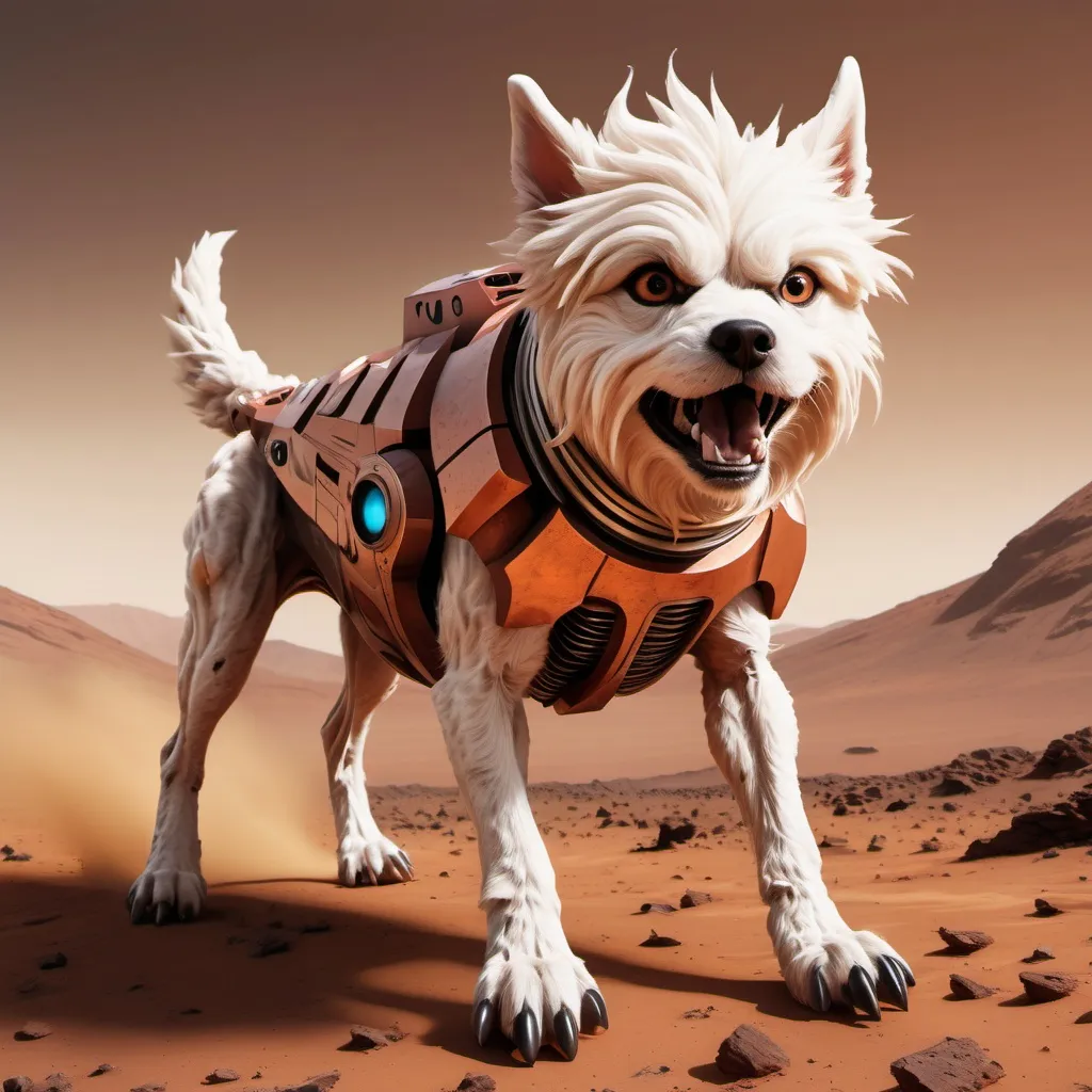 Prompt: create a fury dog on mars