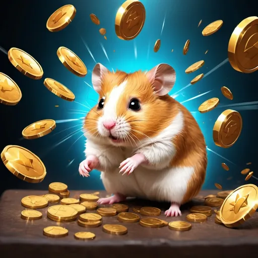 Prompt: Hamster Kombat, tap on smartphone, coins fly out of the screen, Everywhere around everyone is pressing on the smartphone screen