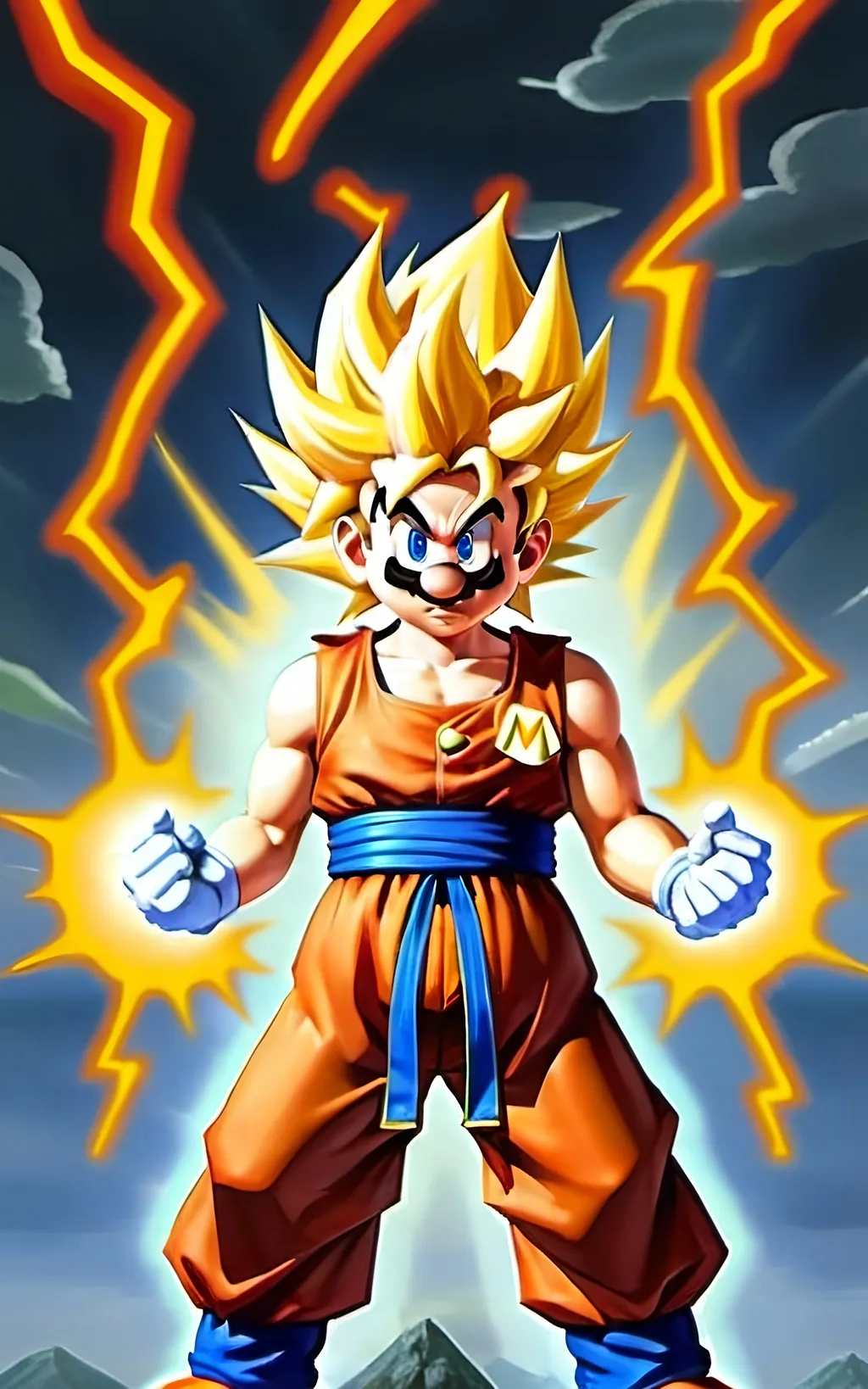 Prompt: Super Mario as super saiyan