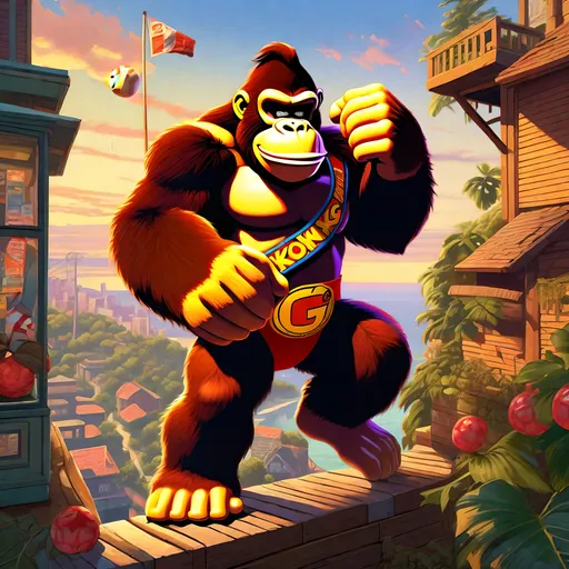 Prompt: Donkey Kong in GTA6. guns, thugs, money, guns, ski masks, baseball bats, twin cities atmosphere, box art style, Fully detailed painting by Greg Rutkowski and by Henry Justice Ford and by Steve Henderson, Expertly and professionally detailed artwork by Roxie Vizcarra and by Stephen Bliss.