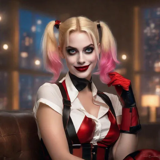 Prompt: Harley Quinn in Professionals photo shoot atmosphere, Perfect, tantalizing, sensual, playful, touching, pleasing, wanting, needing, loving, teasing poses box art style, Insanely fine extremely real life 8k photo enhanced by Greg Rutkowski and by Henry Justice Ford and by Steve Henderson, detailed Live still frame completed by Roxie Vizcarra and by Stephen Bliss.