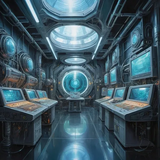 Prompt: Mesmerizing, vibrant, fantastical Clandestine lab/facility of a futuristic sci-fi technology research complex hyper-realistic, oil painting, ethereal atmosphere, intricate details, high quality, hyper-realistic, dreamy, professional lighting