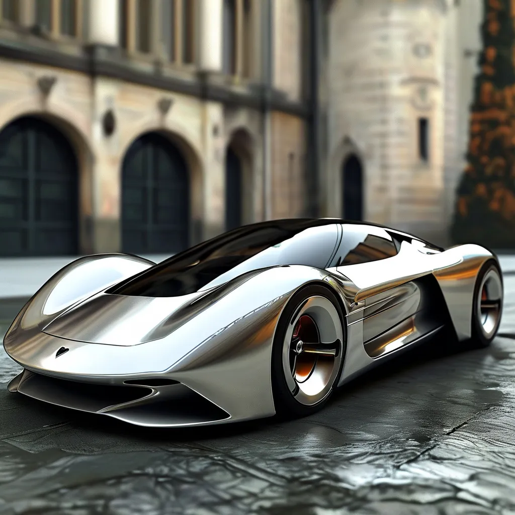 Prompt: Sleek, futuristic, minimalistic silver supercar