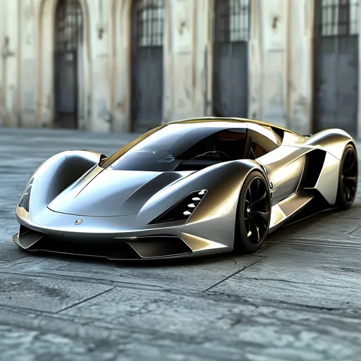 Prompt: Sleek, futuristic, minimalistic silver supercar