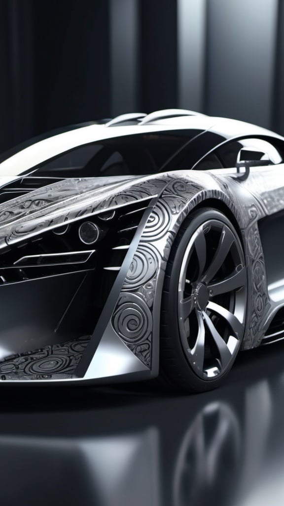 Prompt: Silver and black futuristic super car, with Intricate patterns

high resolution, 4k, detailed, high quality, professional. 