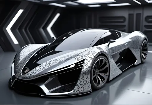 Prompt: Silver and black futuristic super car, with Intricate patterns

high resolution, 4k, detailed, high quality, professional. 