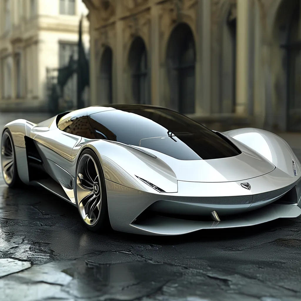 Prompt: Sleek, futuristic, minimalistic silver supercar