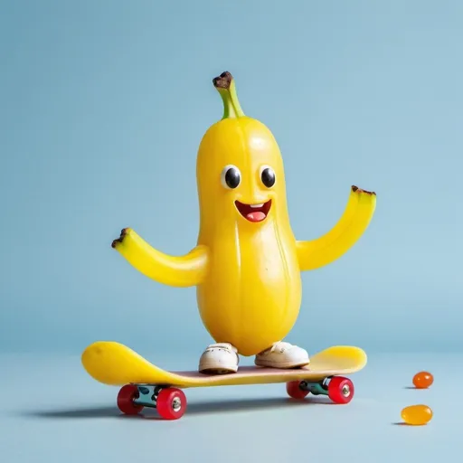 Prompt: A banana skateboarding on a jelly bean